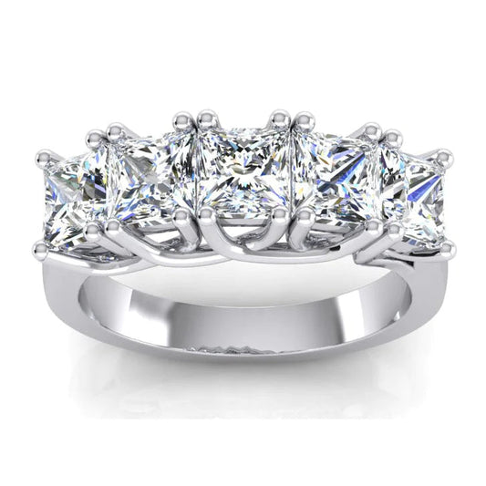 Five Stone Half Eternity Real Princess Diamond Band 3 Carats