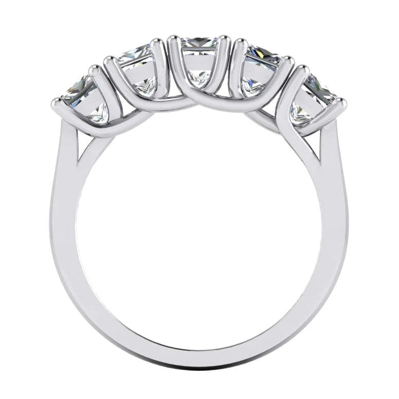 Five Stone Half Eternity Real Princess Diamond Band 3 Carats