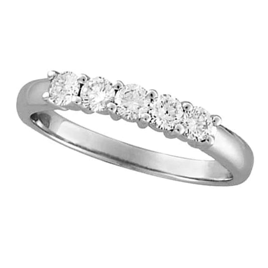 Five Stone Real Diamond Half Eternity Band 0.50 Carats 14K White Gold