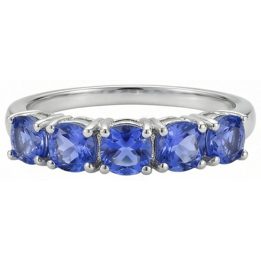 Five Stone Round Tanzanite Gemstone 2.50 Carat Ring Band Jewellery