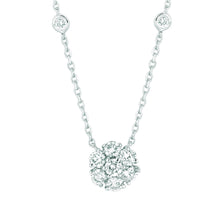 Flower Bezel Natural Diamond Cluster Necklace 2.50 Carats 14K White Gold