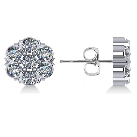 Flower Shape Studs Earring 3.50 Ct Round Cut Natural Diamonds White Gold 14K