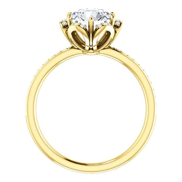 Flower Style 1.71 Carat Round Genuine Diamond Engagement Halo Ring YG 14K