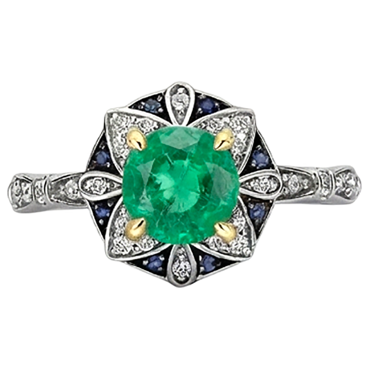 Round Brilliant Emerald ring in 14K – front view