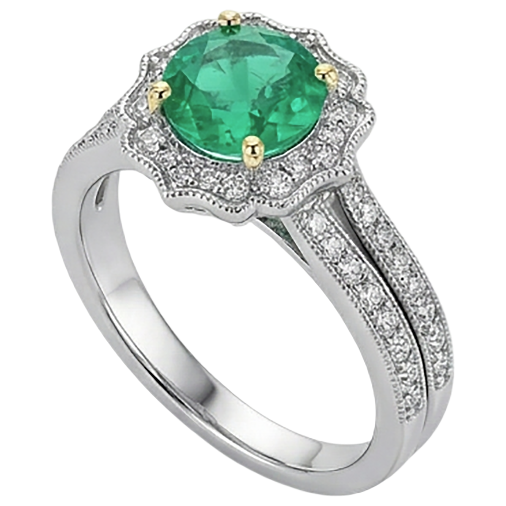 Natural Fine Emerald Precious Stone Ring – top view