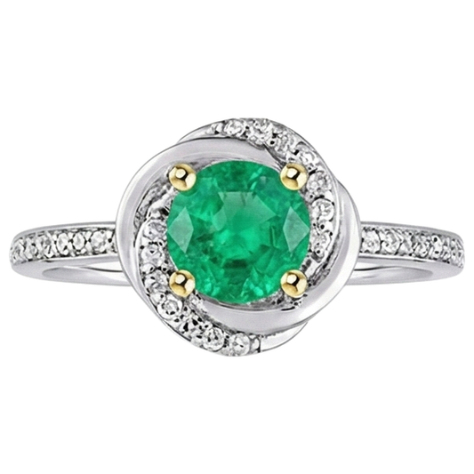 Real Fine Emerald Gemstone Ring 1 ct Two-Tone 14K Gold – front view