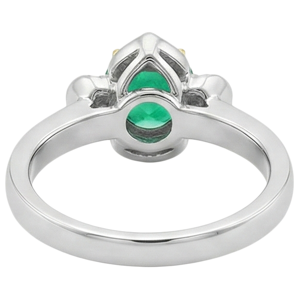 Colored Stone Ring 14 Karat Two Tone Gold with Fine Emerald – back view