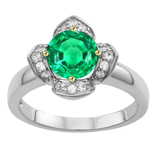 Round Cut Fine Emerald ring in 14 Karat Two Tone Gold – main view