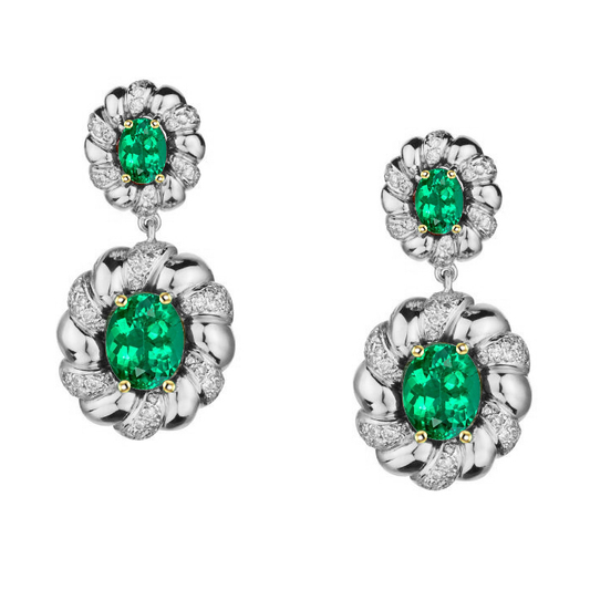 Genuine Colombian Emerald Gemstone Earring 1.50 ct Two-Tone 14K Gold – main view