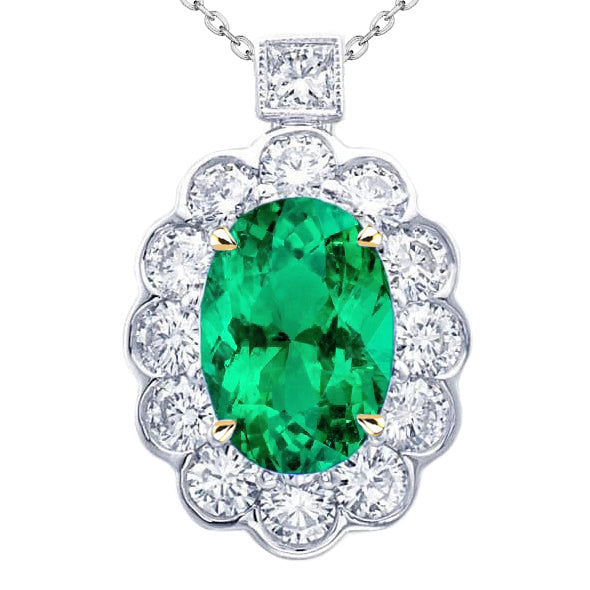 Fine Emerald Precious Stone Pendant 6-ct 14K Two Tone Gold – main view