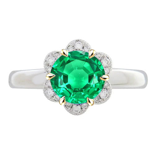 Colored Stone Ring 14 Karat Two Tone Gold with Colombian Emerald – main view