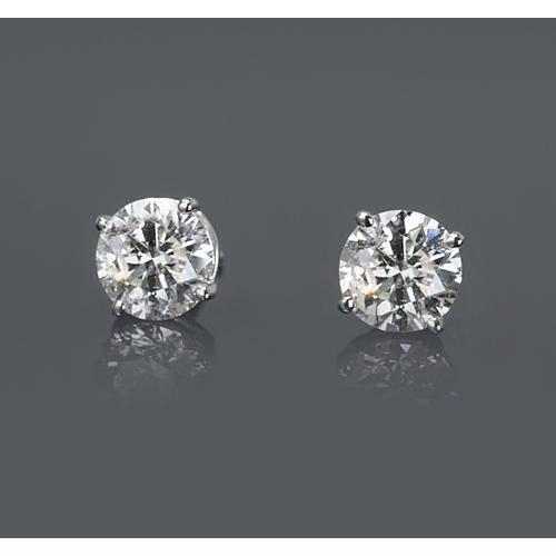 Four Prong Round Natural Earth Mined Diamond Stud Earring 2 Carats