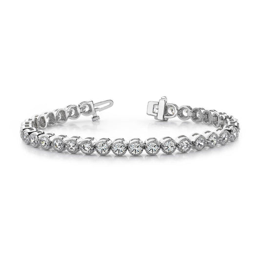 Four Prong Setting Round Natural Earth Mined Diamond Ladies Bracelet White Gold 6.40 Ct