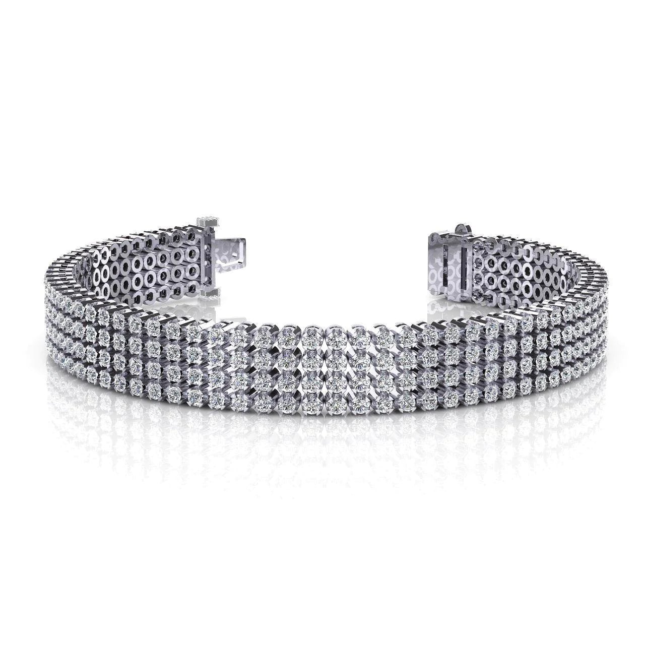 Four Row 7.80 Carats Round Cut Real Diamonds Bracelet White Gold 14K