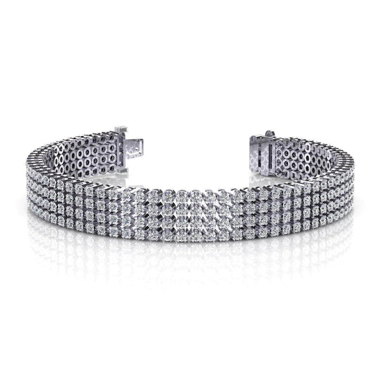 Four Row 7.80 Carats Round Cut Real Diamonds Bracelet White Gold 14K