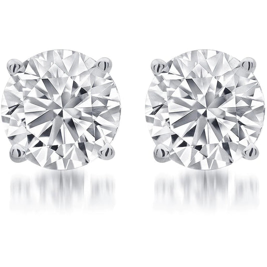 G VS1 Round Cut 5 Carats Real Diamonds Stud Earrings Platinum