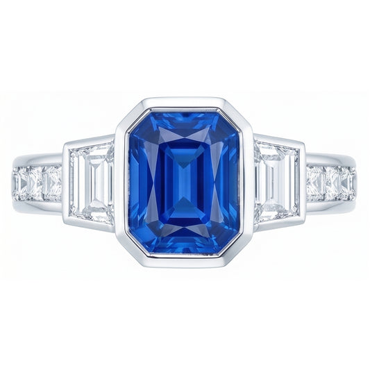 Gemstone Bezel Set Radiant Sapphire Ring Natural Earth Mined Diamond Jewellery 2.50 Carats