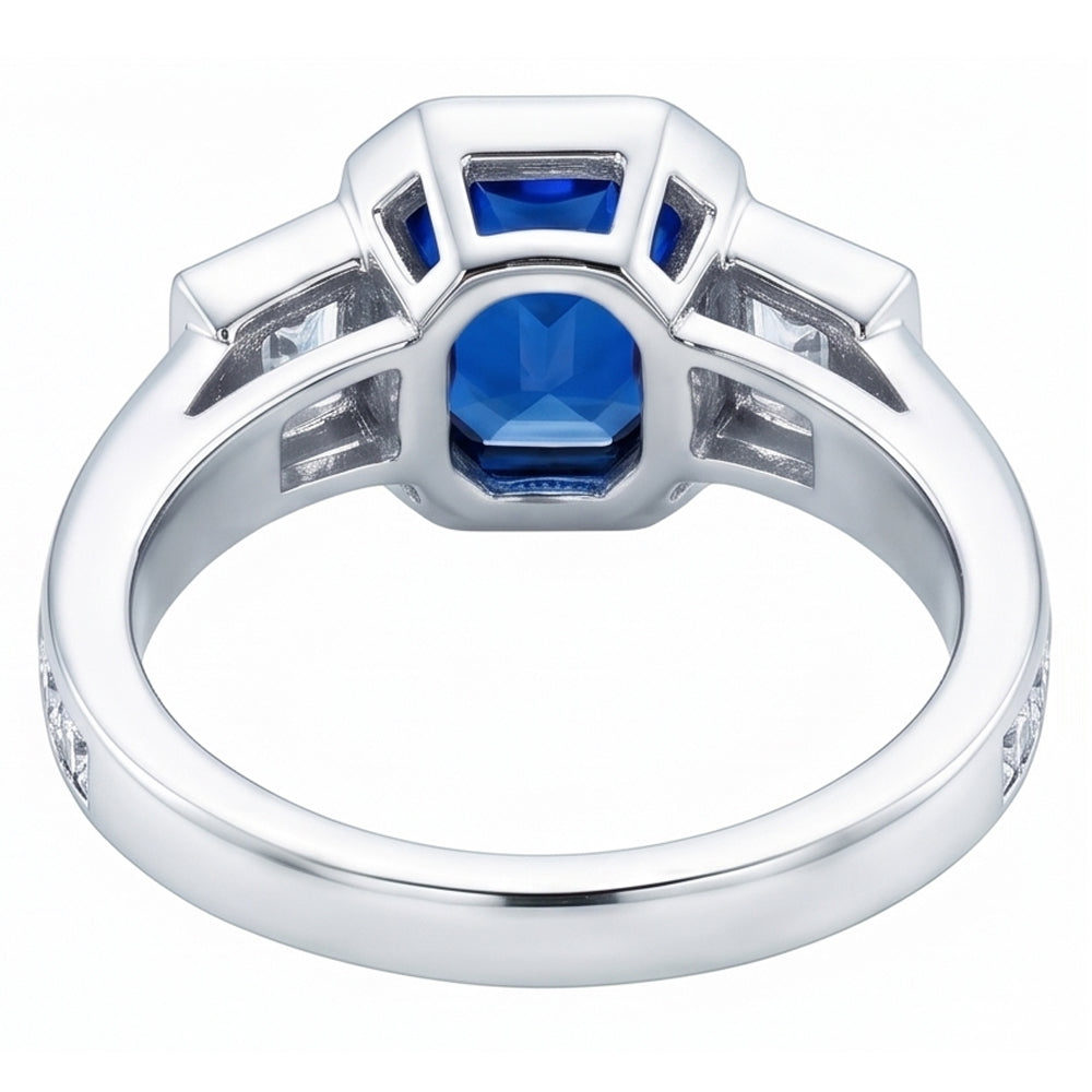 Gemstone Bezel Set Radiant Sapphire Ring Natural Earth Mined Diamond Jewellery 2.50 Carats