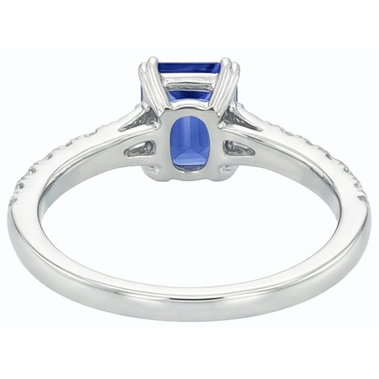 Gemstone Blue Sapphire Ring Baguette & Round Accents 3.50 Carats