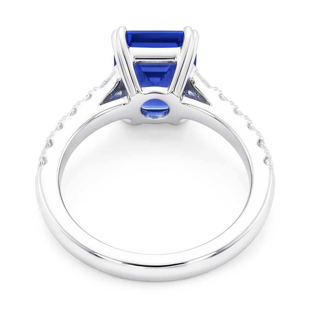 Gemstone Blue Sapphire Ring Baguette & Round Accents 3.50 Carats