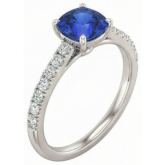 Gemstone Cushion Cut Sapphire Ring 2.50 Carats Fishtail Set Natural Earth Mined Diamonds