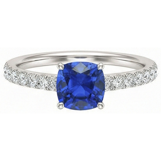 Gemstone Cushion Cut Sapphire Ring 2.50 Carats Fishtail Set Natural Earth Mined Diamonds