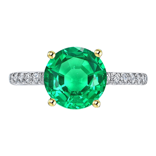 Colombian Emerald Gemstone Ring 3-ct 14K Two Tone Gold – main view