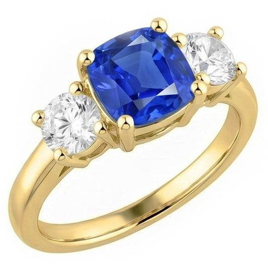 Gemstone Jewellery 3 Stone Cushion Sapphire Natural Earth Mined Diamond Ring 4.50 Carats