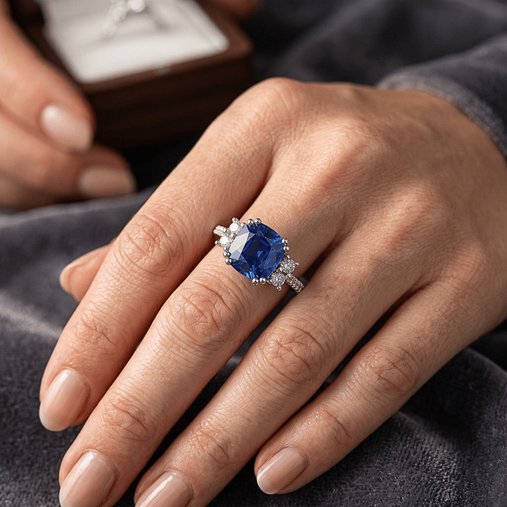 Gemstone Jewellery Cushion Cut Sri Lankan Sapphire Ring 4.50 Carats