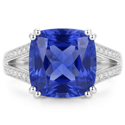 Gemstone Jewellery Cushion Sapphire Ring 4 Carats Split Shank Jewellery