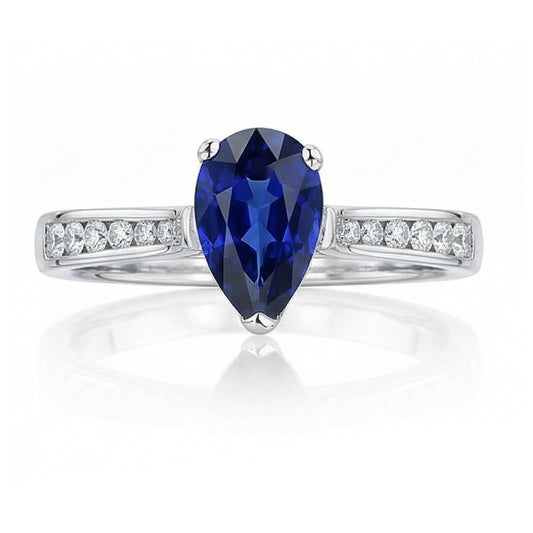 Gemstone Jewellery Engagement Ring Pear Blue Sapphire 2 Carats