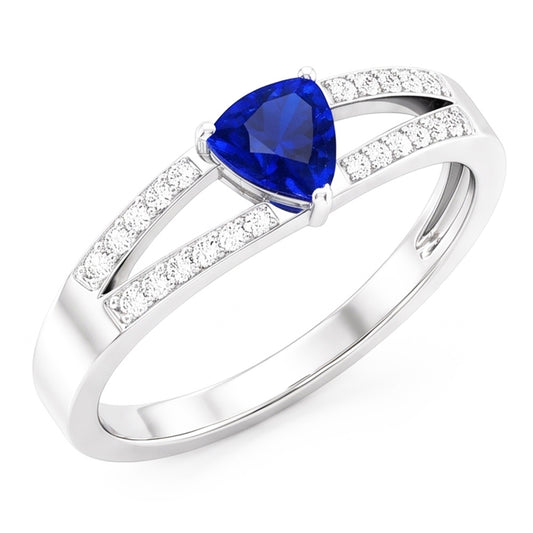 Gemstone Jewellery Trillion Sapphire Ring Split Shank Natural Earth Mined Diamonds 1 Carat