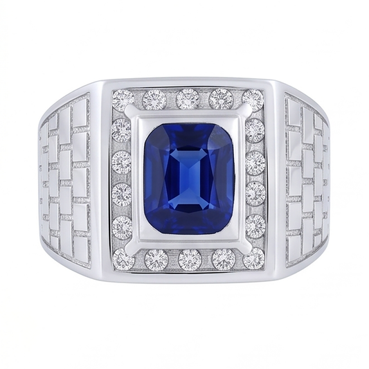 Gemstone Men's Ring Cushion Sapphire 2.50 Carats Antique Style