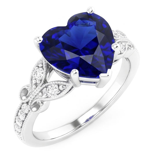 Gemstone Ring Heart Cut Sri Lankan Sapphire Butterfly Style 3 Carats