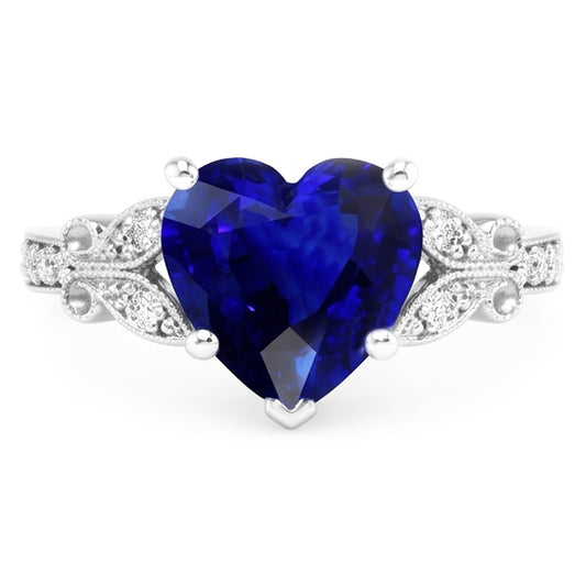 Gemstone Ring Heart Cut Sri Lankan Sapphire Butterfly Style 3 Carats