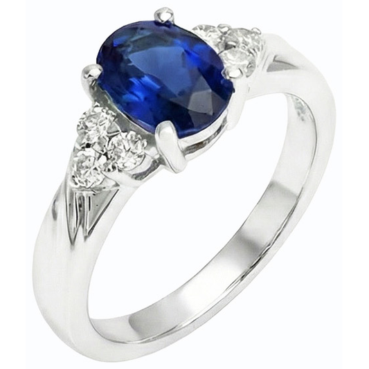 Gemstone Ring Oval Cut Blue Sapphire & Natural Earth Mined Diamonds 3 Carats White Gold