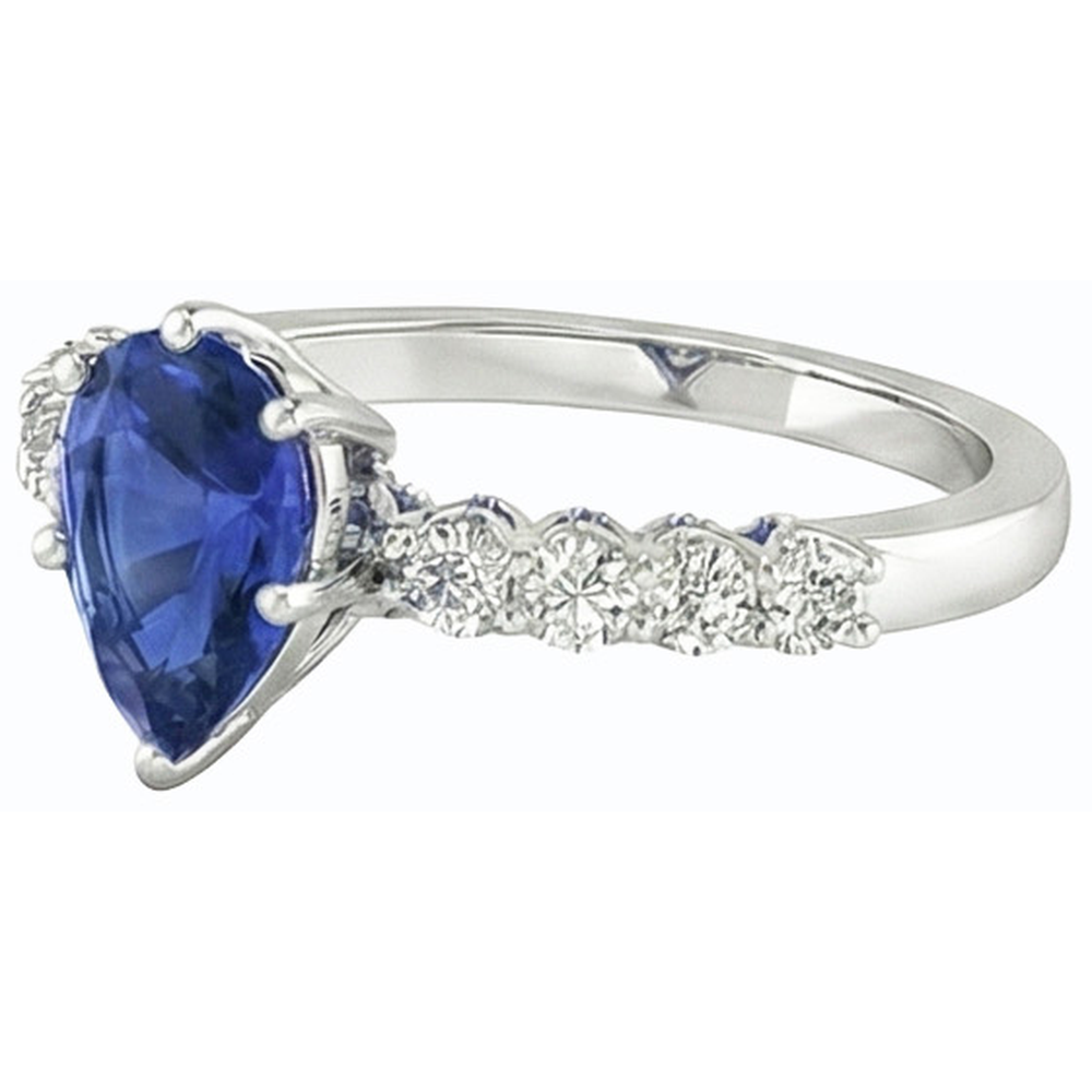 Gemstone Ring Pear With Round Blue Sapphire & Natural Earth Mined Diamond Accents 3 Carats