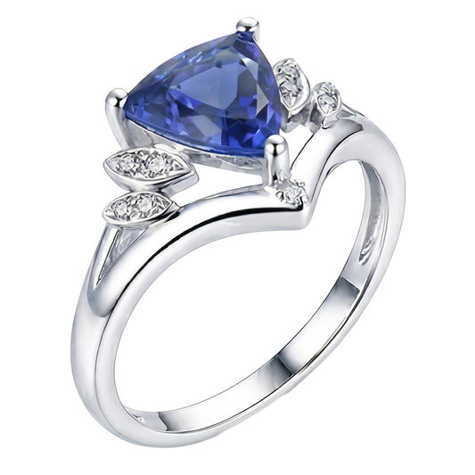 Gemstone Sapphire Fancy Ring 2 Carats Trillion Cut 14K Gold Jewellery