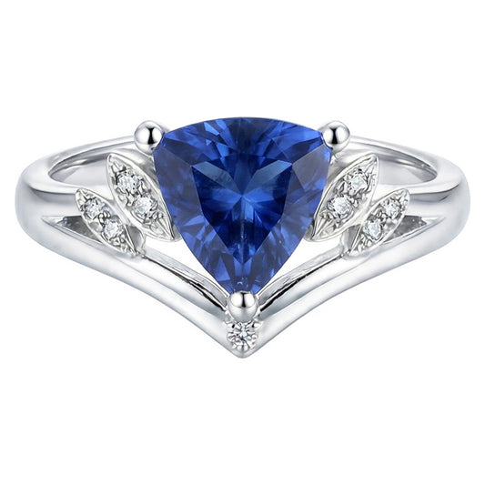 Gemstone Sapphire Fancy Ring 2 Carats Trillion Cut 14K Gold Jewellery