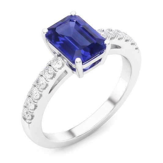 Gemstone Solitaire Emerald Ceylon Sapphire Ring With Accents 3 Carats