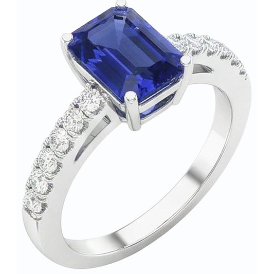 Gemstone Solitaire Emerald Ceylon Sapphire Ring With Accents 3 Carats