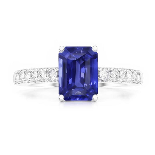 Gemstone Solitaire Emerald Ceylon Sapphire Ring With Accents 3 Carats