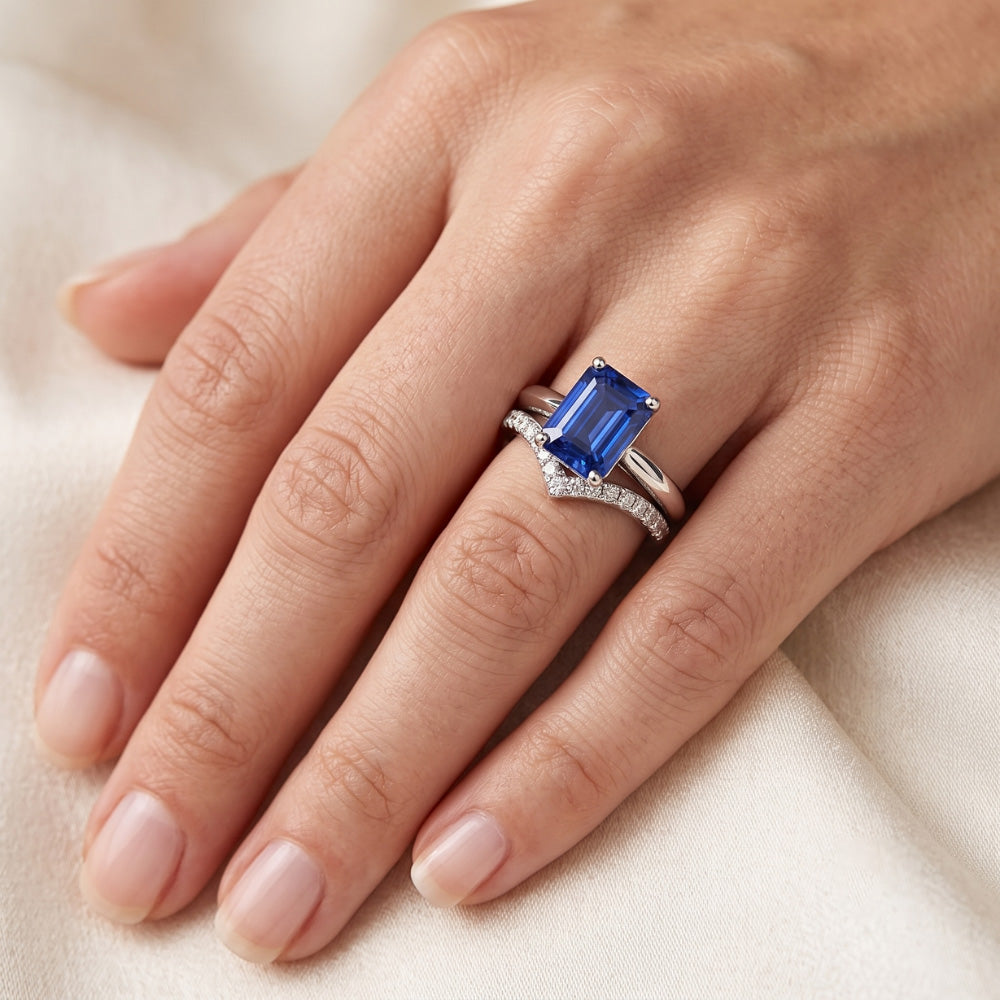 Gemstone Wedding Ring Set Emerald Sapphire 3.50 Carats Ladies Jewellery