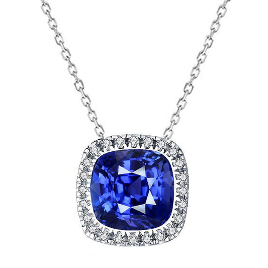 Real Royal Blue Sapphire Stone Pendant Necklace – main view