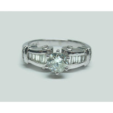 Genuine 1.50 Carats Round And Baguette Diamond Engagement Ring White Gold 14K