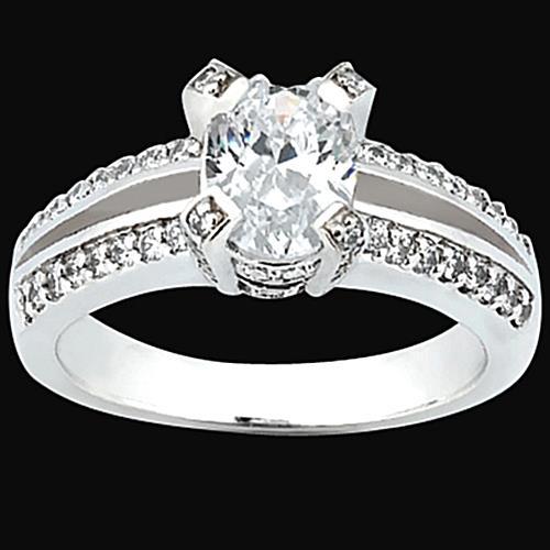 Genuine 1.51 Carats Oval & Round Engagement Diamond Ring Pave Set Jewelry