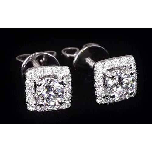 Genuine 2.32 Carats Round Diamond Halo Setting Stud Earring White Gold 14K