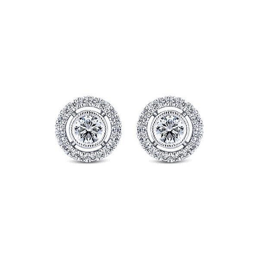 Genuine 2.40 Carats Women Studs Earring Round Cut Diamonds Halo