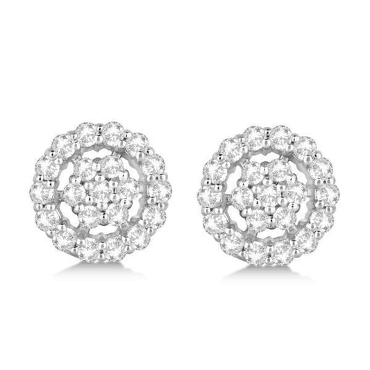 Genuine 2.95 Ct Round Cut Diamond Halo Pave Set Stud Earring