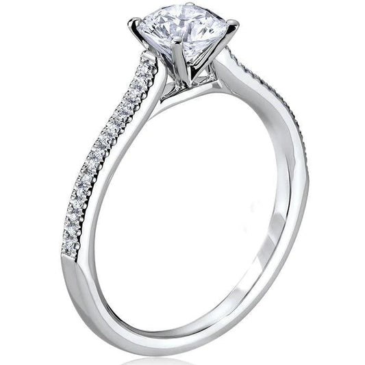 Genuine 3 Carats Round Cut Diamond Solitaire Ring With Accents White Gold 14K
